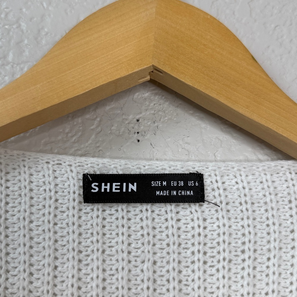 SHEIN Sweater Stripped V Neck Cream White size Medium - Picture 4 of 9